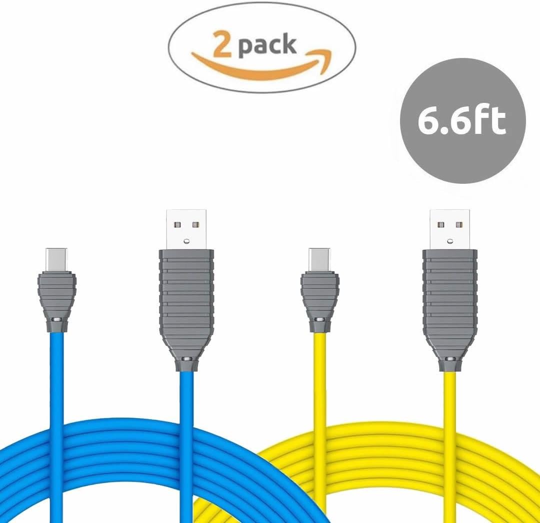 VOJO (2 Pack) USB Type C Cable 6.6ft / 2m [Blue & Yellow], Premium Charge and Sync Cord