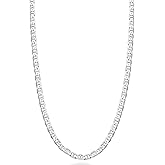 Miabella Solid 925 Sterling Silver Italian 3mm Diamond-Cut Flat Mariner Link Chain Necklace for Women Men, Made in Italy