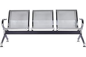 buenotoys 3-Seat Waiting Room Chairs - Waiting Room Bench with Arms Airport Reception Bench Guest Reception Chairs Lobby Bench Waiting Area for Airport Market Bank Hospital School Barbersho, Silver