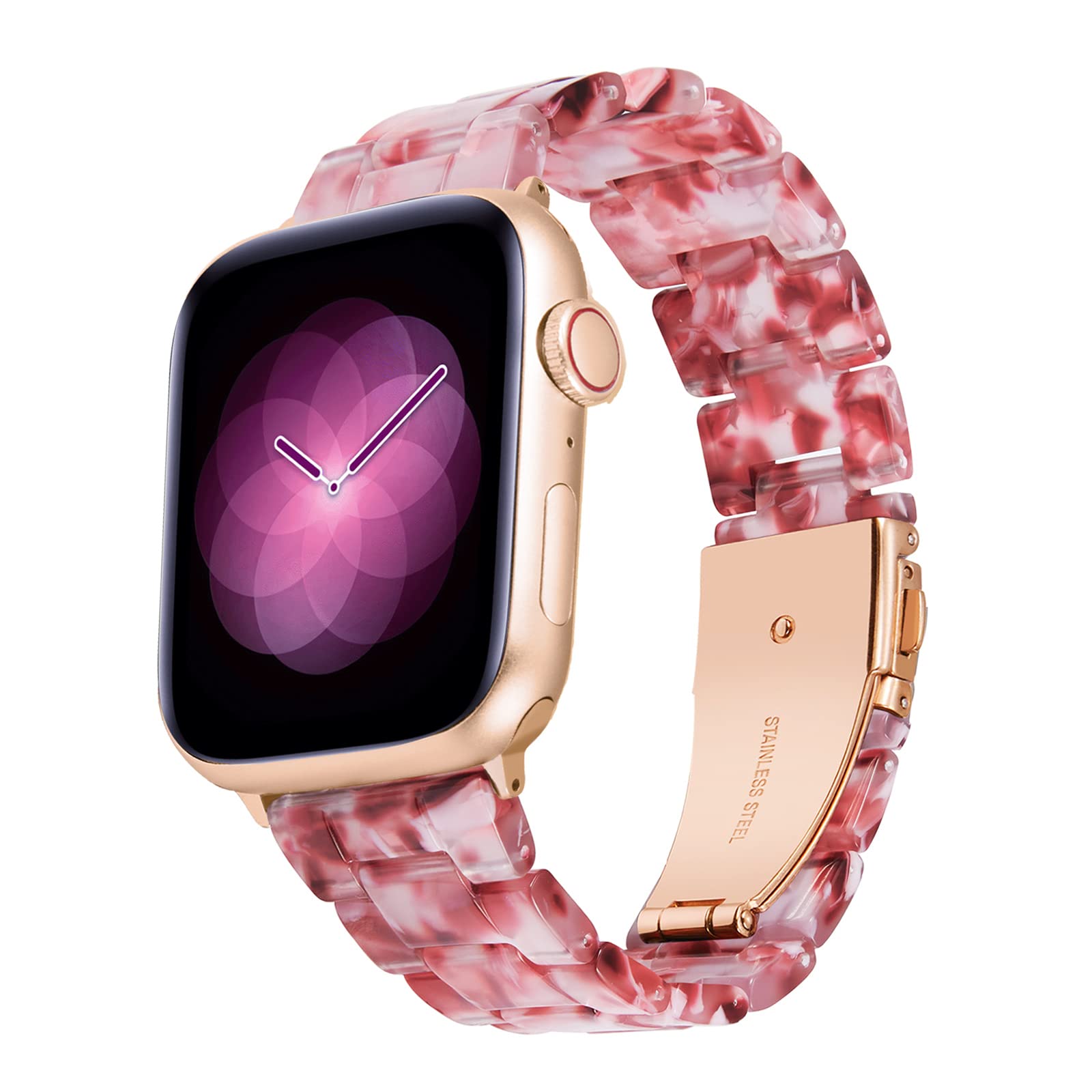 BINLUN Compatible with Apple Watch Straps 42mm 44mm 45mm 46mm 49mm for Women Men, Ladies Resin Watch Band Compatible with iWatch Series 11/10/9/8/7/6/5/4/3/2/1/Ultra 3 2 1/SE/SE3 2（Pomegranate Red）
