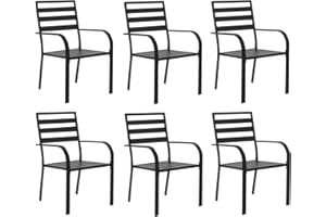 Hanamako Outdoor Dining Chairs Set of 6, Metal Frame Stackable Patio Dining Chairs with Armrest, Wrought Iron Patio Bistro Chairs for Lawn, Backyard, Garden, Porch