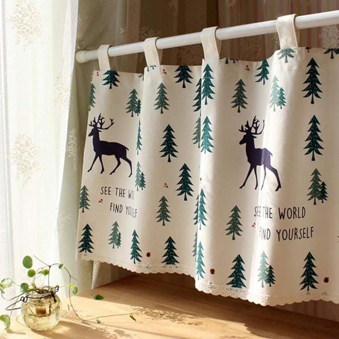 XUNMAIFLB Cortina de Cocina Cortina de Café Algodón Lino Media Cortina