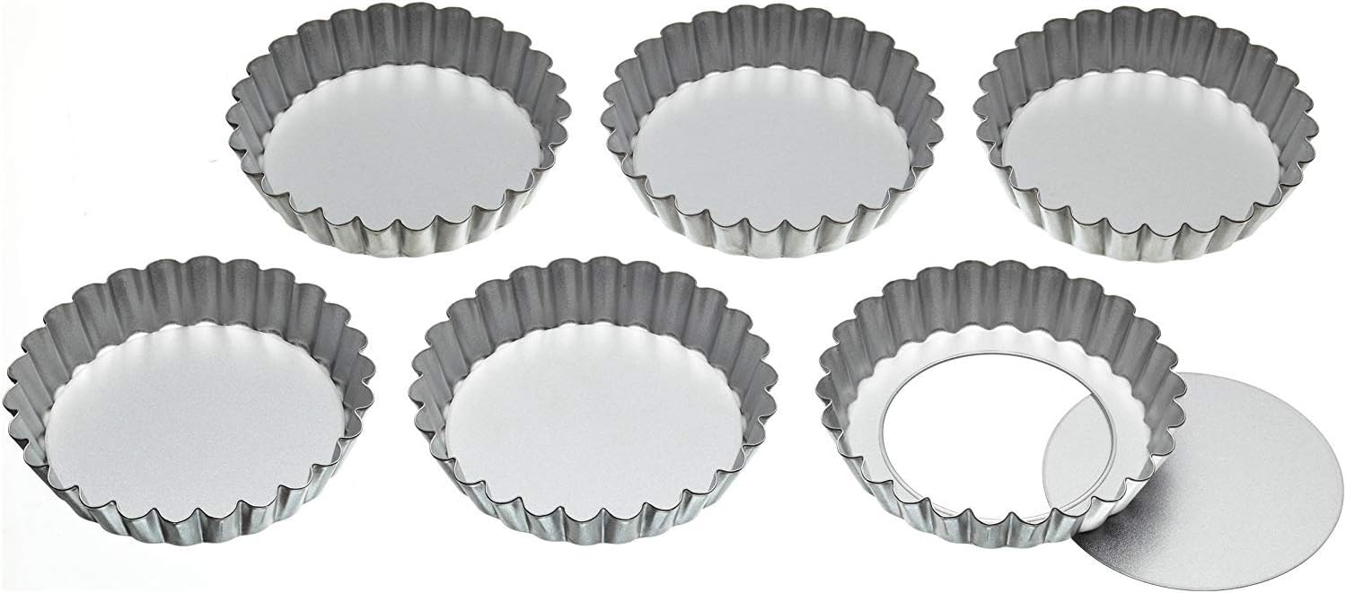 KitchenCraft KCTARTLET 10cm Mini Tart Tins with Loose Bases, Stainless Steel, Set of 6, Silver