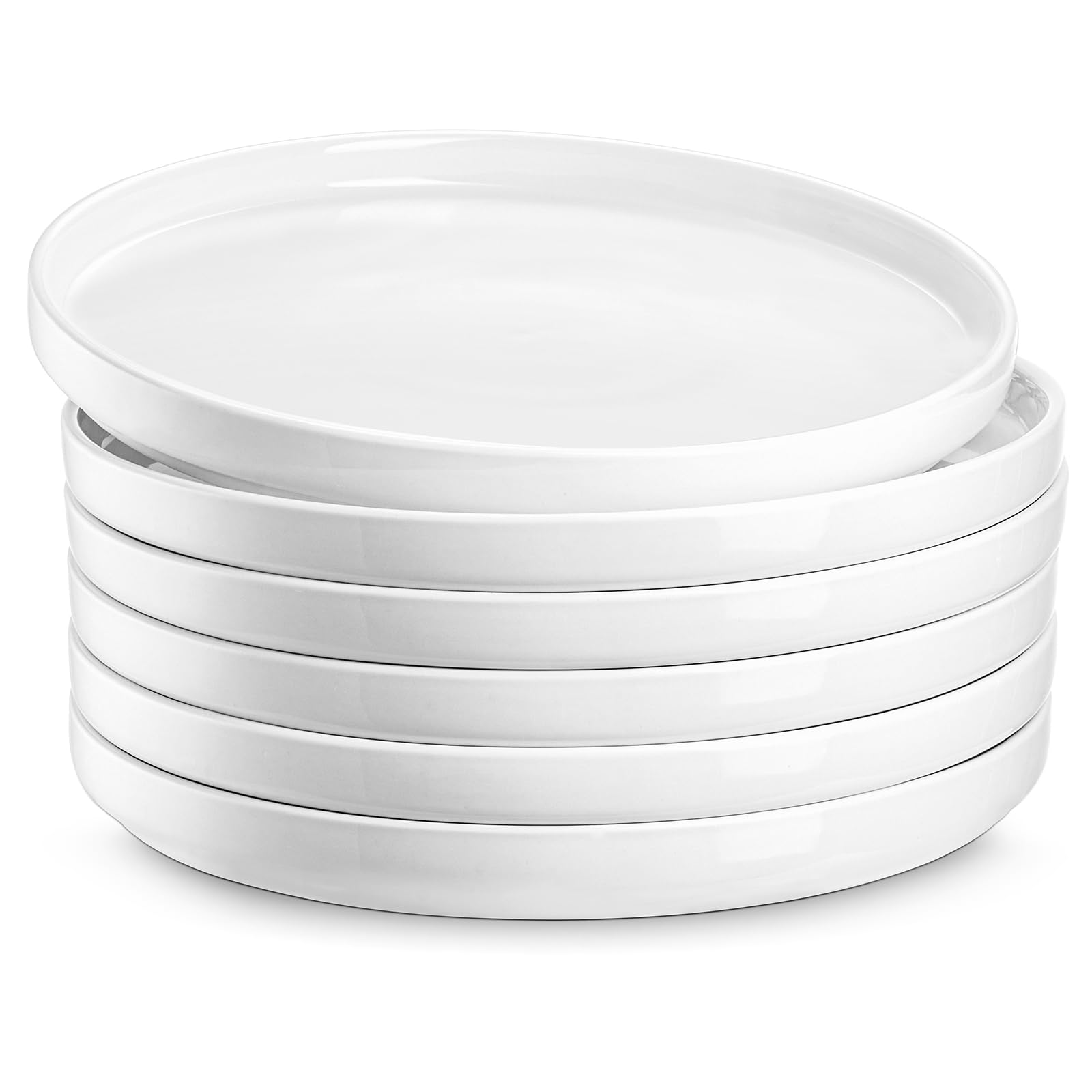 Photo 1 of Jassceram 8.5 Inch Small Dinner Plates, Ceramic Flat Plates for Salad, Dessert and Appetizer - Microwave, Oven and Dishwasher Safe, Scratch Resistant and Lead-free, High Edge Dish Set, Set of 6, White