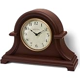Presentime Mantel Clock Vintage Farmhouse Series | Napoleon Desk &amp; Shelf Clock, 13 x 10", Domed Lens, Quartz Movement, Walnut Brown Finish, For Home and Tabletop Decor