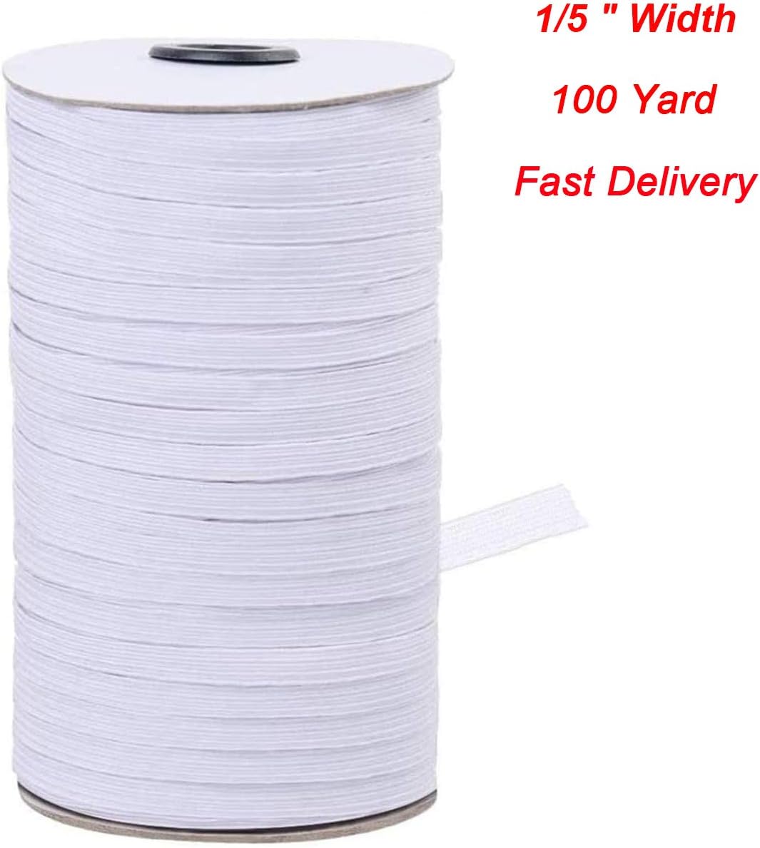 White Earloop Cord,White 100-Yards Length 1/5" Width,Elastic Band/Elastic Rope/Bungee/Braided Elastic Cord/Ear Tie Rope/Heavy Stretch High Elasticity Knit Elastic Spool String for Sewing Crafting