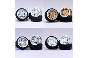 WAVEIST 1/64 Wheels for Upgraded Mainline Cast Model Car, True Rider Series,Diameter is 0.39In,Lotus spokes, 4 Sets/Pack, ABS wheels with Rubber Tires Rivet Shaft Metal Rims with Brake Pads (PS-B)