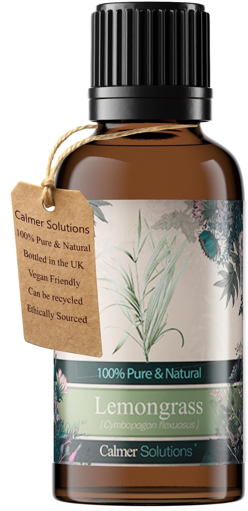 Calmer Solutions Lemongrass Essential Oil 30ml – 100% Pure & Natural – Fresh, Citrusy Aromatherapy Oil for Energy, Focus & Clarity – Ideal for Diffusers, Massage, Skincare & DIY Home Remedies