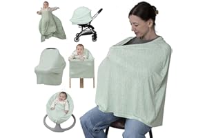 BabbleRoo Nursing Cover for Breastfeeding –95% Viscose Muslin, 5% Spandex, Soft & Breathable Baby Essentials | Newborn Essentials Breastfeeding Covers for Nursing, Multi-Use for Car Seat & High Chair