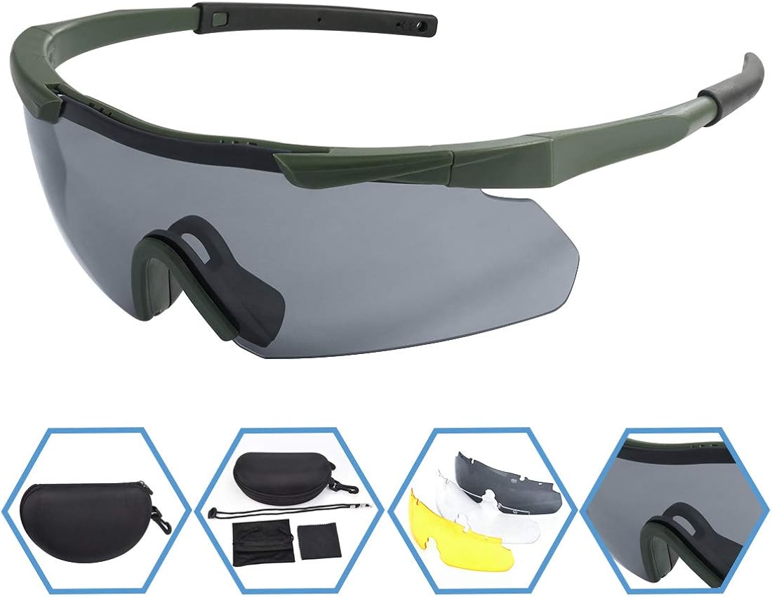 XAegis Tactical Eyewear 3 Interchangeable Lenses Outdoor Unisex Shooting Glasses: Clothing