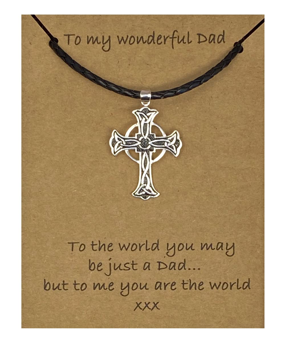 Strictly Gifts Dad Gift from Daughter Celtic Cross on a Black Leather 22" Necklace with message & gift box
