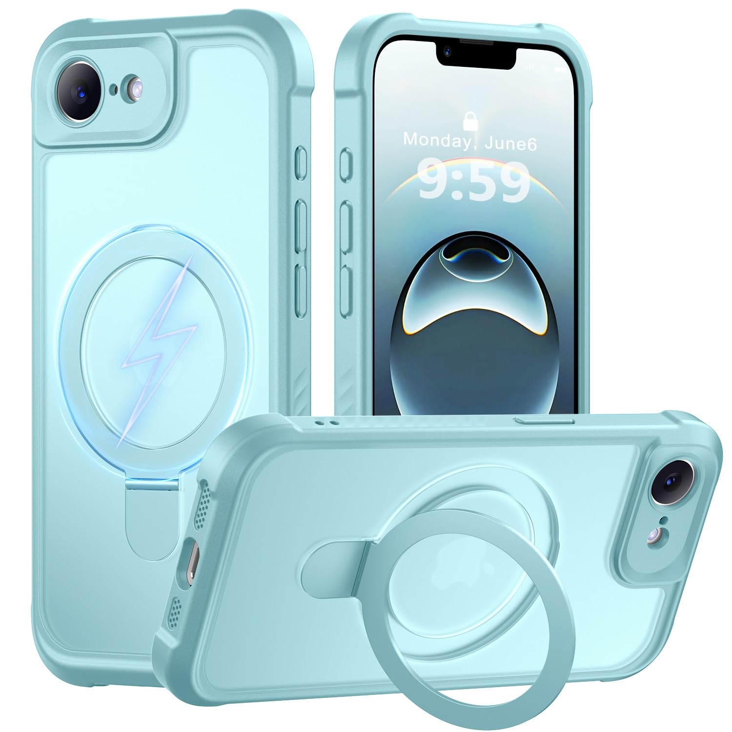 MOCCA for iPhone 17e Case & iPhone 16e Case with Magnetic Invisible Stand [Full Camera Protection][Compatible with Magsafe] Military Drop Shockproof Translucent Matte Phone Case Cover 6.1",Blue