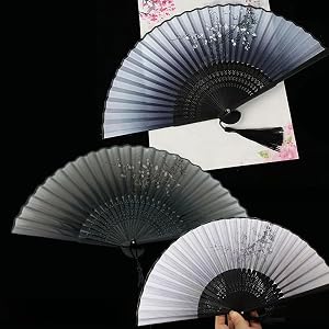 Chinese Style Bamboo Folding Fan Hand Held Art Craft Silk Fans Fancy Dress Party Decor