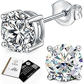 Moissanite Stud Earrings for Women Men : 0.6-4CT 18K White Gold Plated Solid S925 Sterling Silver Earring Hypoallergenic Dainty Flat Diamond Earrings Wedding Jewelry for Women Men D Color VVS1 Clarity