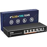 6 Port 10G Ethernet Switch Unmanaged, 4 x 2.5G Base-T Ports, 2 x 10Gb RJ45 Ports, Compatible with 100/1000/2500Mbps, Metal Fa