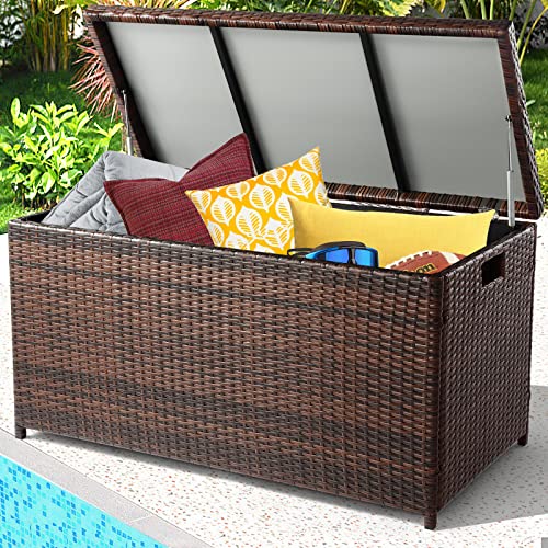 COSVALVE 130 Gallon Deck Box, Wicker Rattan Outdoor Storage Box, Patio
