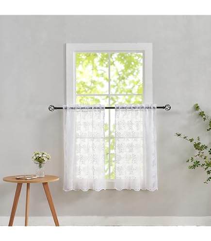 Isabella Café-Vorhänge Mit Blumenmuster – 71x91 Cm, Weiße Spitzenetagen, 2 Stück, Für Kleine Fenster
