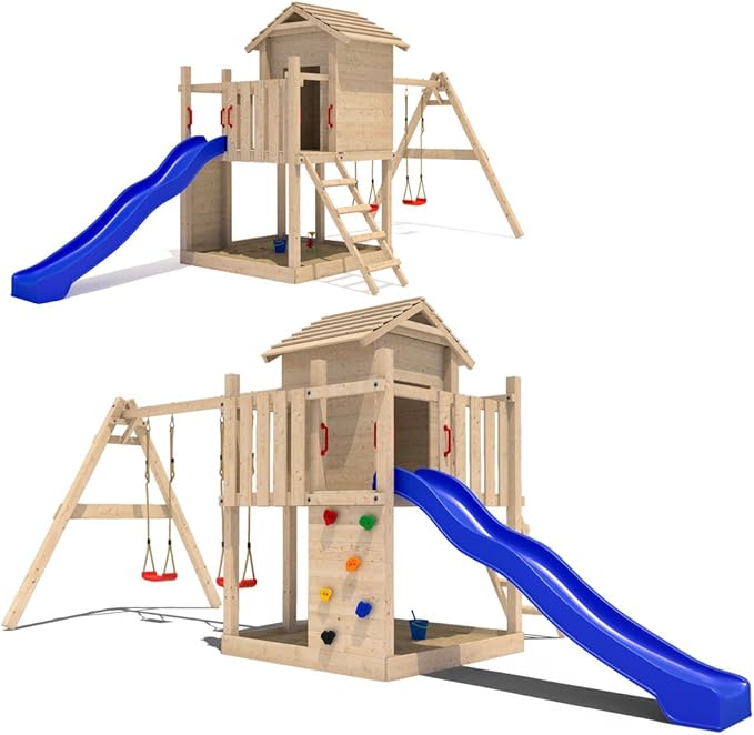 Maison En Bois Située Sur Pilotis Balançoire Toboggans Escalade