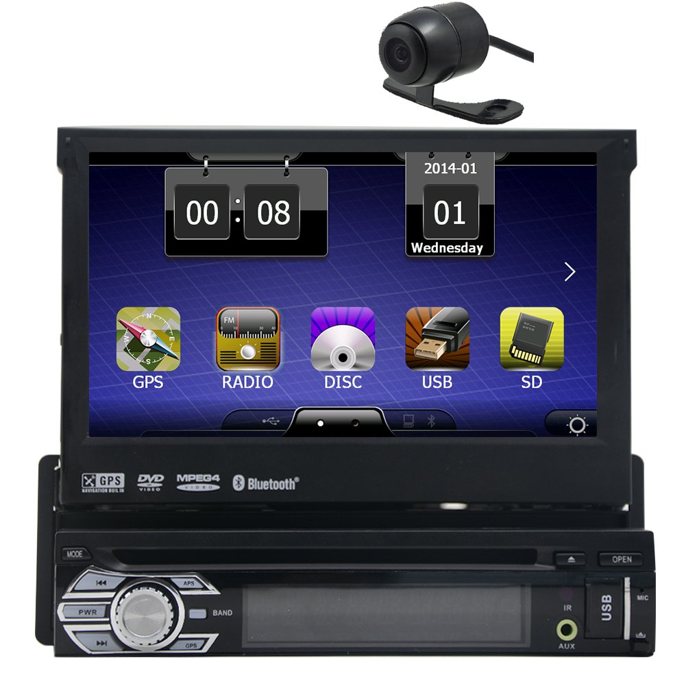 Backup Camera is Include Eincar Universal Single 1 DIN 7 inch Motorized HD Touchscreen Car Stereo Autoradio GPS CD DVD Player Receiver, Bluetooth, Detachable Front Panel Wireless Remote