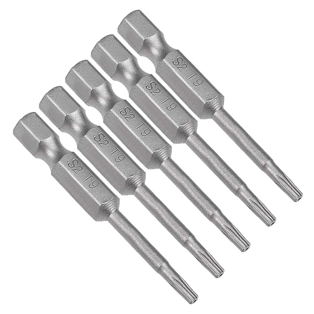 sourcing map 5 Pcs T9 Magnetic Torx Screwdriver Bits, 1/4 Inch Hex Shank 2-inch Length S2 Security Tamper Proof Screw Driver Kit Tools