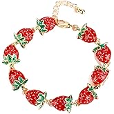 Blue Drop Funny Cute Strawberry Bracelet For Women Fruit Strawberry White Flower Charm Bracelet Jewelry Lover Gifts Valentine's Day