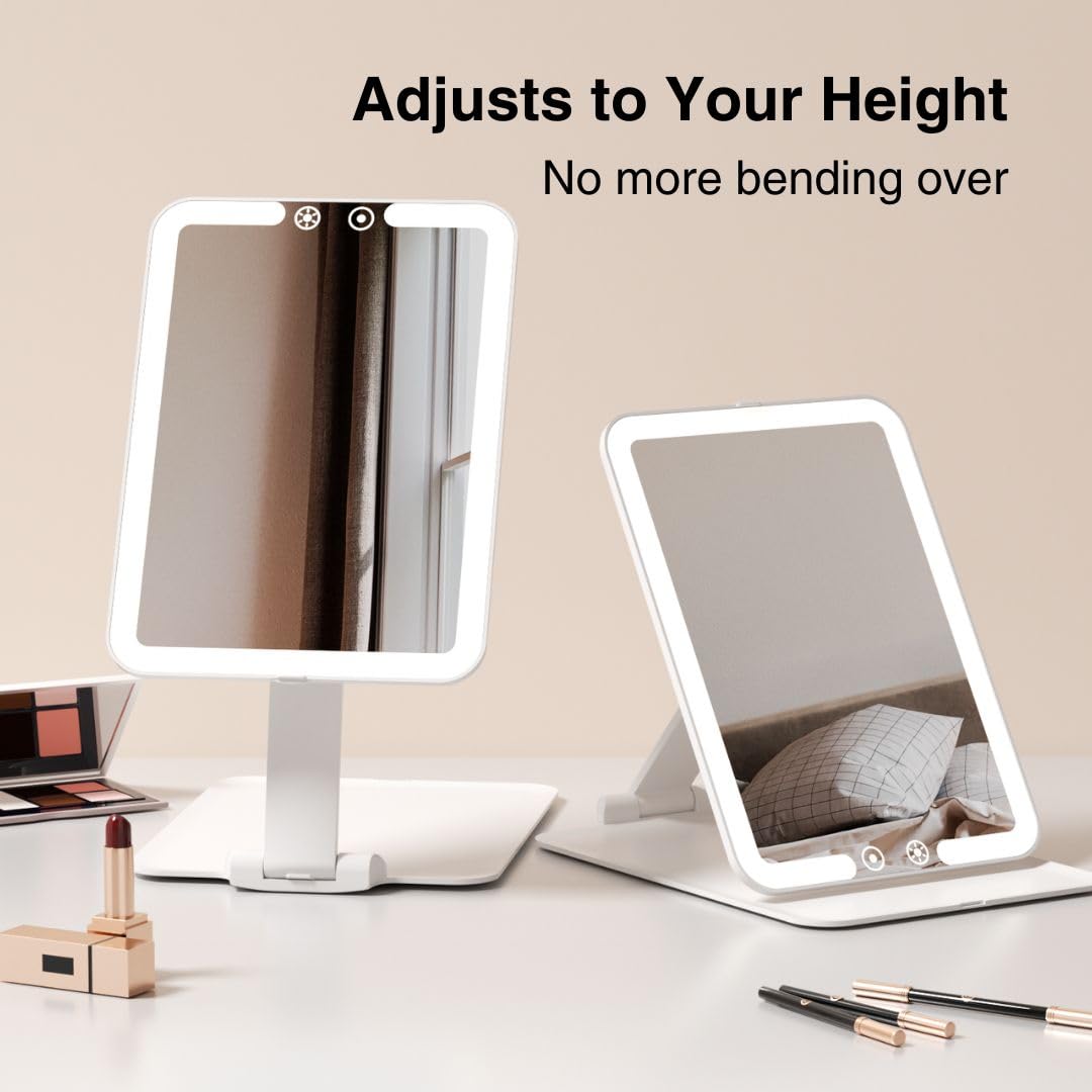 Fancii Rechargeable Travel Makeup Mirror with Bright LED Lights and 3 Color Modes - Ultra Thin, Portable and Lightweight, Touch Dimming, Compact Folding Mirror, Lighted Vanity Mirror, Nora Mini