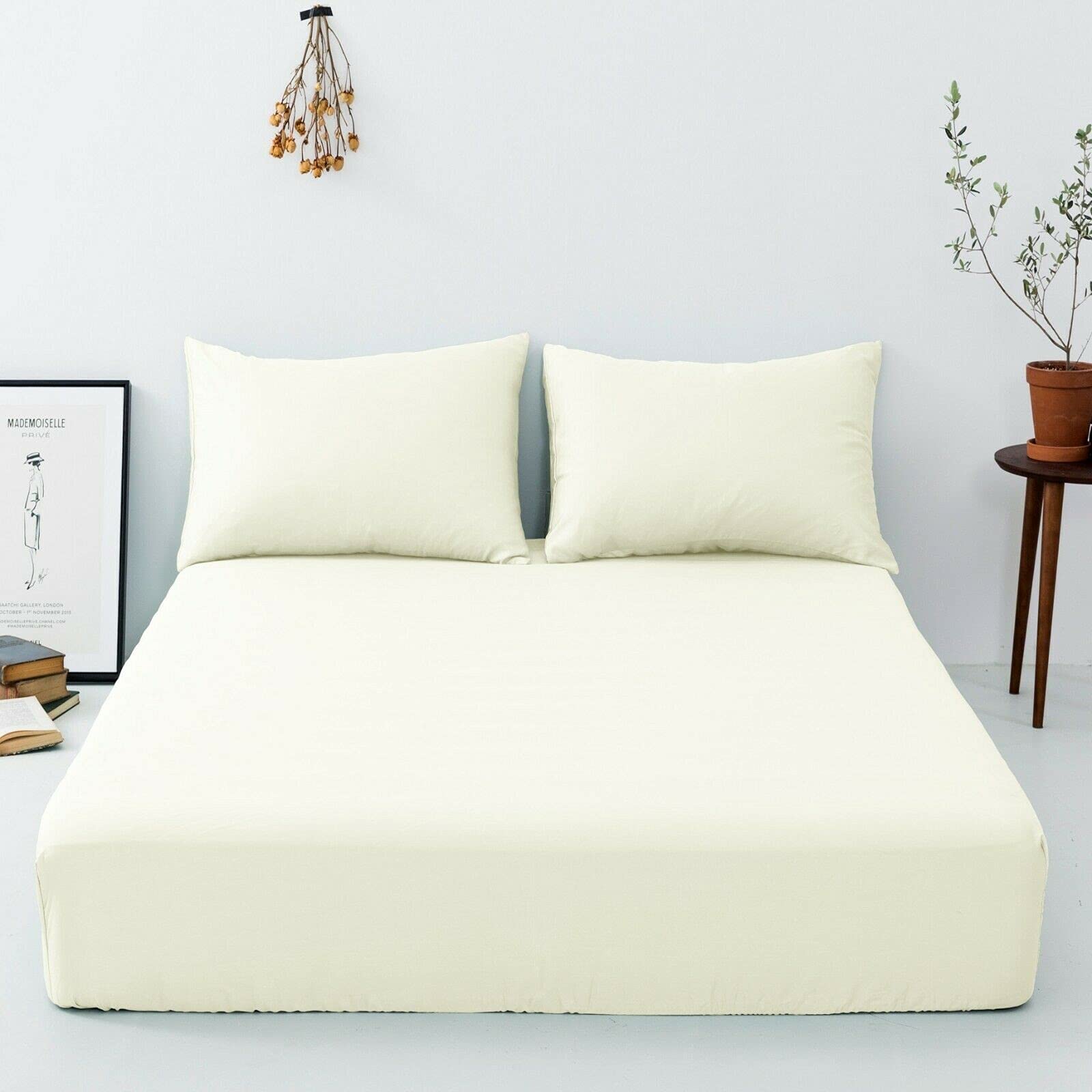 Extra Deep Fitted Size 16"/40 CM Percale Single, Double, King, Super King Sheets (Cream, Single)