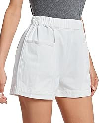 Fuinloth Women's Denim Shorts, Elastic Wasit Mid