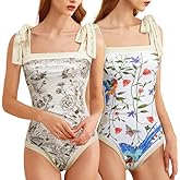SKAYS Reversible Floral One Piece Swimsuit Women Bathing Suit Vintage Cute with Adjustable Straps Swimwear