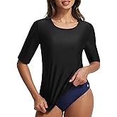 baleaf UPF50+ Rash Guard for Women Elbow Length UV Protection Swim Shirts Quick Dry Sun Shirts Lightweight Swimsuits Top