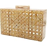 RomanticDesign Women Acrylic Handbag Rattan Woven Pattern Square Box Crossbody Handbag Shoulder Bag Chain Purse