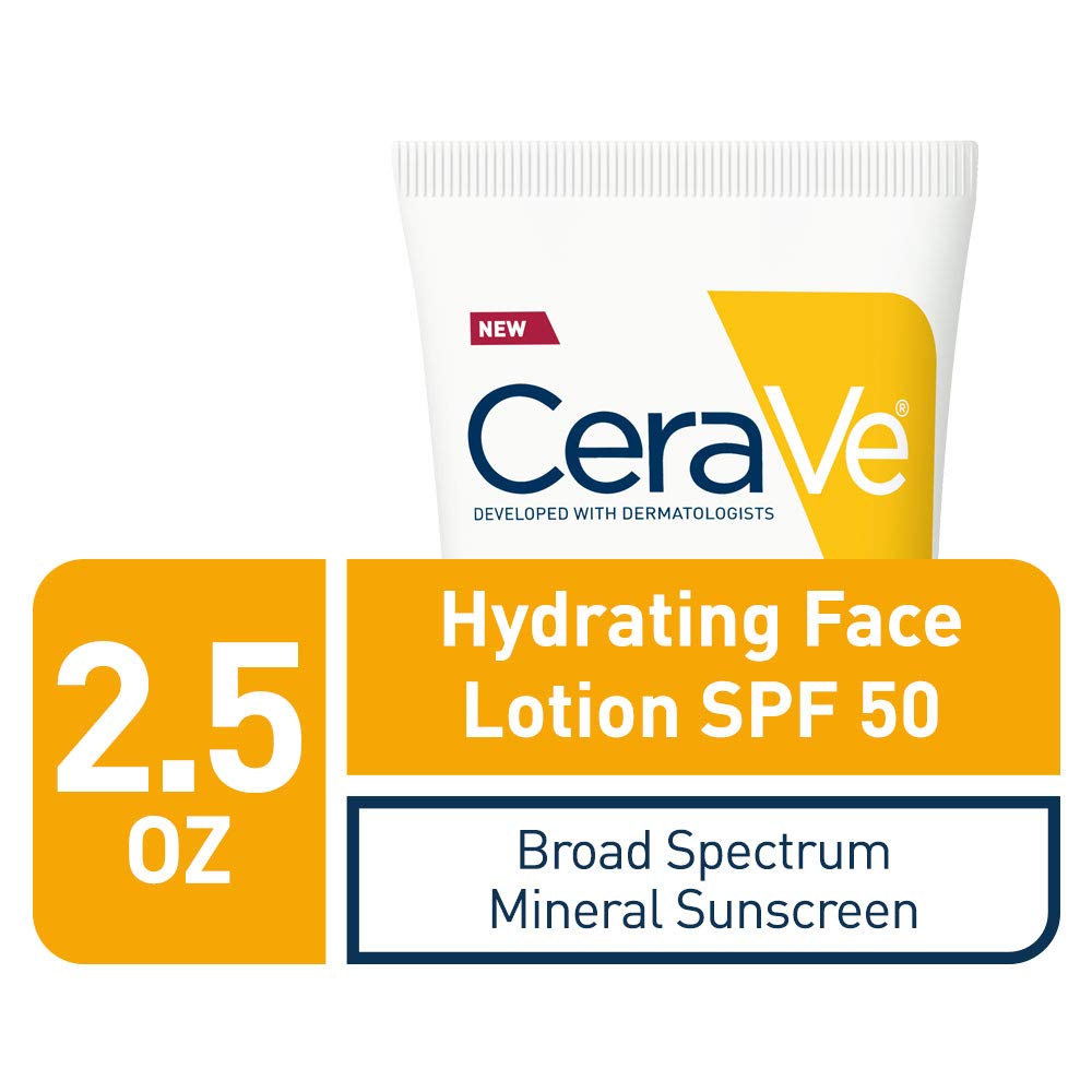 Cerave 100% Mineral Sunscreen SPF 50 | Face Sunscreen with Zinc Oxide & Titanium Dioxide for Sensitive Skin | 2.5 oz, 1 Pack: Beauty