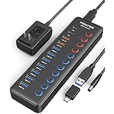 Powered USB 3.0 Hub, Wenter 48W 11-Port USB Hub Splitter (7 Faster Data Transfer Ports+ 4Pcs QC Charging Ports) with Individu