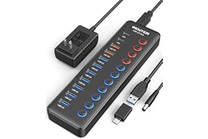 Powered USB 3.0 Hub, Wenter 48W 11-Port USB Hub Splitter (7 Faster Data Transfer Ports+ 4Pcs QC Charging Ports) with Individual LED On/Off Switches, USB Hub 3.0 Powered with Power Adapter