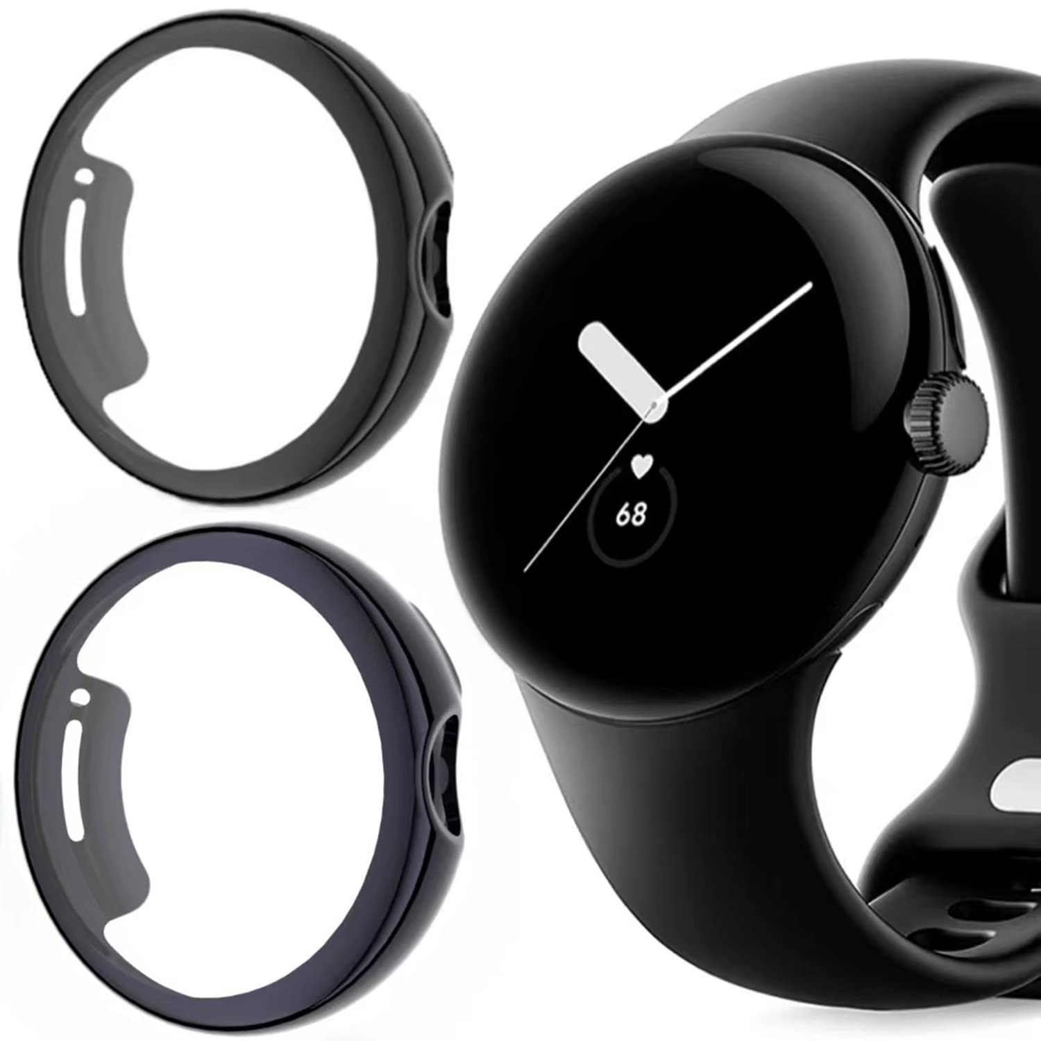 Compatible with Google Pixel Watch Case, Blueshaweu All-Around Protective TPU Bumper Cover Screen Protector Case Cover Compatible for Google Pixel Watch 2022 (Black+Blue)