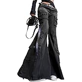 MEOKIM Women's Punk Y2k Gothic Low Waisted Flared Jeans with Multiple Pockets, Spicy Girls Look Slim, Street Punk Pants