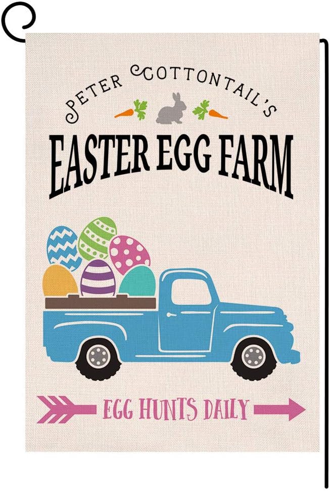 BLKWHT Easter Egg Farm Truck Garden Flag Vertical Double Sided 12.5 x 18 Inch Farmhouse Spring Yard Decor