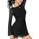 Milumia Women's Boat Neck Mesh Long Bell Sleeve Mini Dress Y2k Going Out Short Dresses 2026 Spring