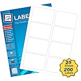 Pony Packaging Name Tag Stickers 2 1/3" x 3 3/8", White Blank Mailing Labels, Inkjet and Laser Printer Guaranteed, 8 Labels Per Sheet, 25 Sheets - 200 Label (HB-R108)
