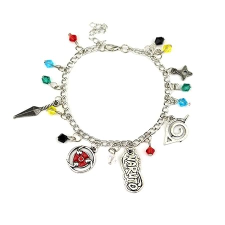 Loheag Clinor Naruto Shippuden Armbänder Schmuck mit Konoha Naruto Syaringan Ninja Waffen Anhänger