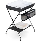 Costzon Changing Table, Portable Baby Changing Table Foldable Diaper Changing Station with Safety Belt, Large Storage Rack &amp; Shelf, Nursery Organizer for Newborn Infant (Black)