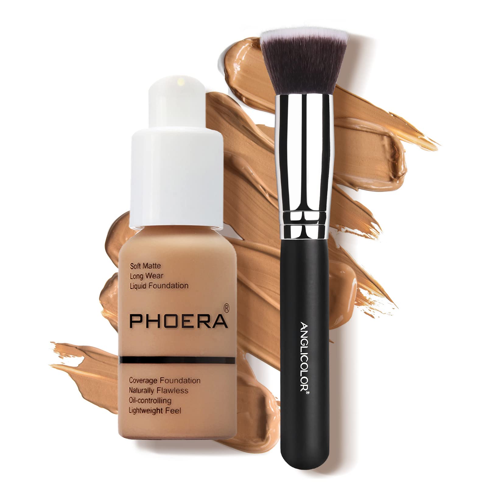 30ml Foundation Liquid, Foundation Full Coverage 24HR Matte Oil Control Concealer Liquid Foundation With foundation Brush,Soft Matte Full Coverage Foundation and Concealer (105, 30ml)