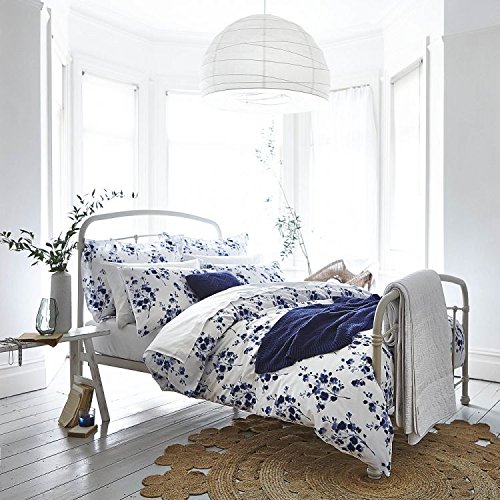 Bianca 100% Cotton Soft Luxury Quality Duvet Cover Bedding Set - Sprig Floral Blue - UK Superking