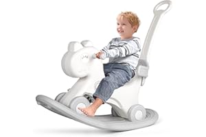 XIAPIA 4 in 1 Rocking Horses Ages 1-3, Baby Rocking Horse for Toddlers 1-3 with Push Handle and Footrest, Rocking Toys Balance Bike Balance Board for 1 2 3 4 5 Year Old Girl&Boy Birthday Gift