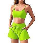 Pink Queen Women 2 Piece Bathing Suits Adjustable Strap Top Drawstring High Waisted Bikini Shorts Swimsuit with Pockets 2026