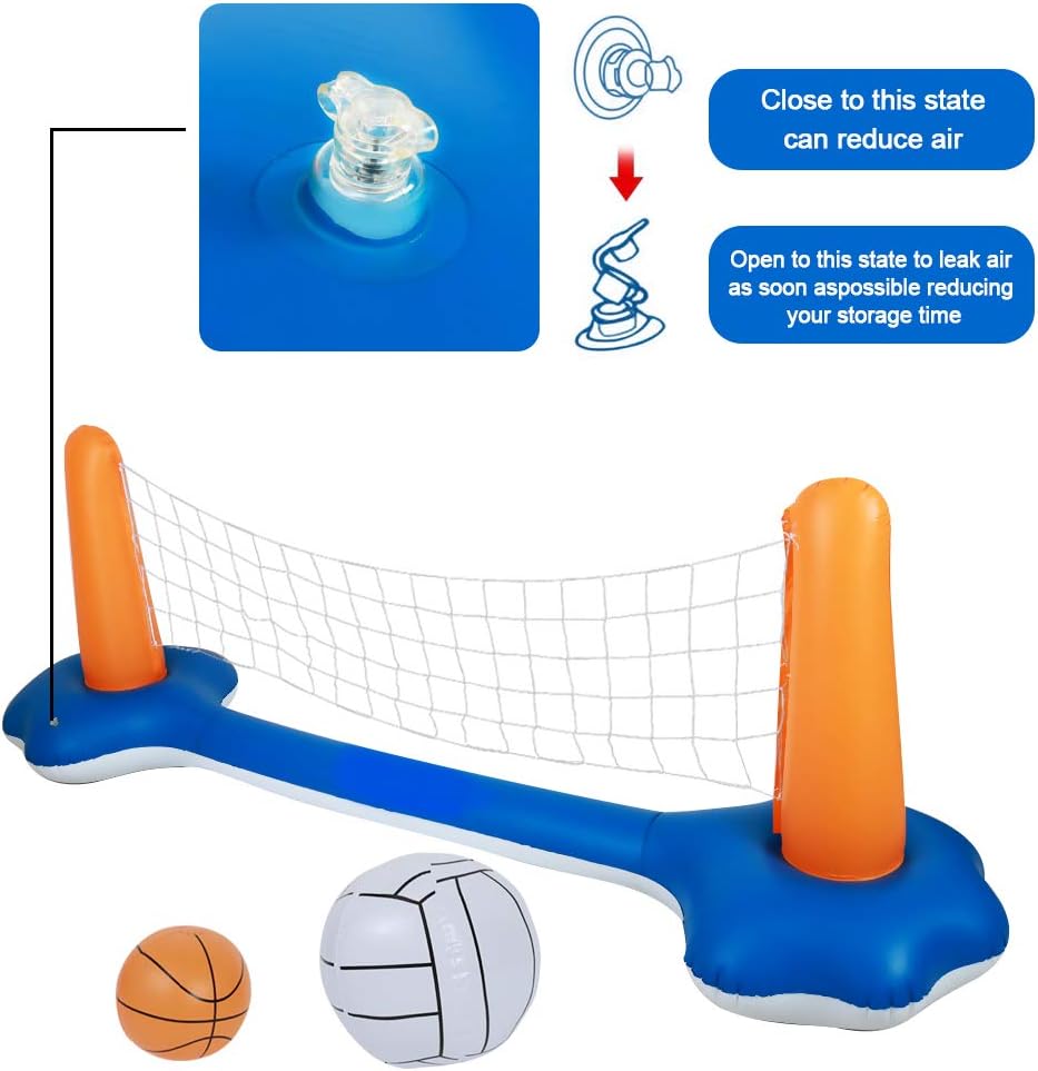 Inflatable Pool Float Set Volleyball Net and Basketball Hoops, Floating Pool Swimming Game Toys, Water Sports Inflatable Pool Volleyball Set for Adults - Volleyball Net & Basketball Hoops: Toys & Games