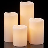 Eldnacele Waterproof Flameless Flickering Candles with 6 Hours Timer, Indoor Outdoor White LED Plastic Battery Operated Pillar Candles Pack of 4 Wedding Dinner Home Decor, D3”x H4” 5” 6” 8”
