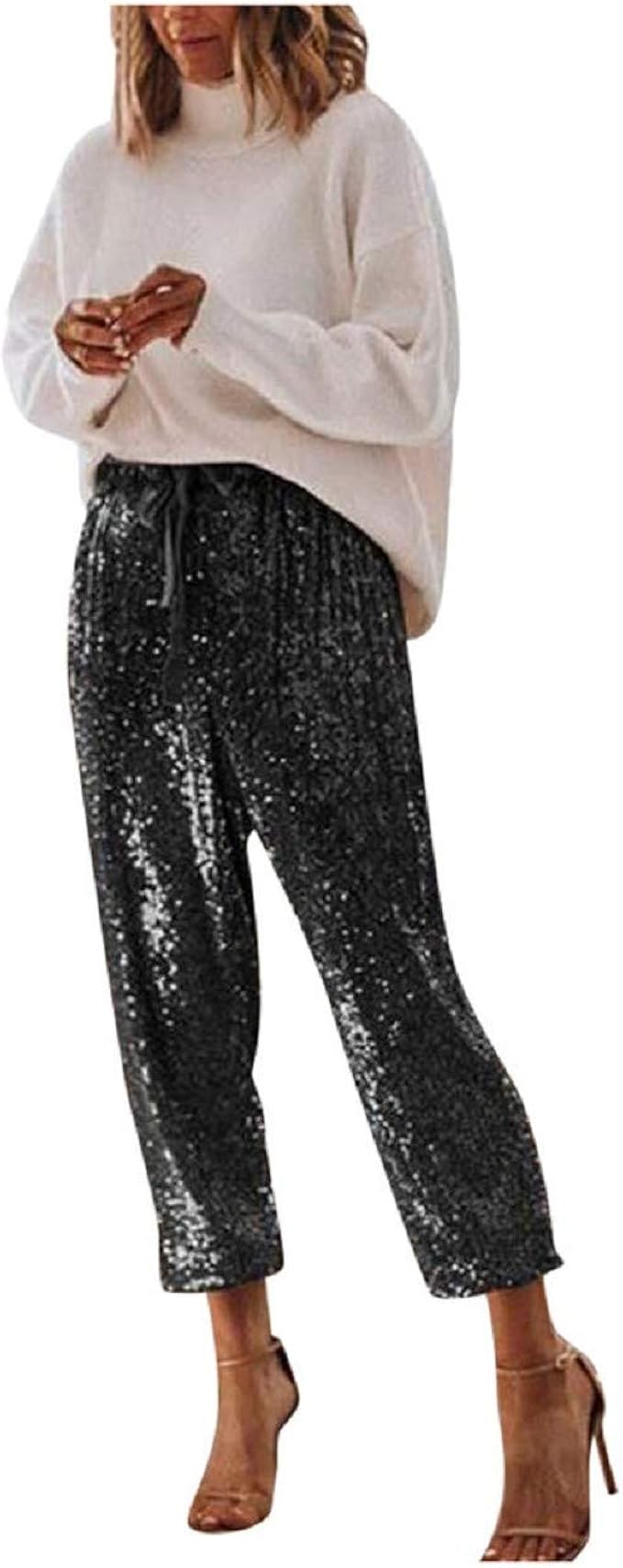 high waisted glitter trousers