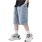 OYOANGLE Boy's Denim Cargo Shorts Straight Leg Outdoor Casual Jeans Shorts with Slant Pocket