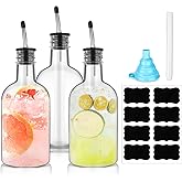 Maxcheck 3 Sets 16 oz Plastic Long Neck Bottles with Pourer and Caps Plastic Juice Pour Bottles with Stainless Steel Bottle Pourer Tapered Spout for Liquor Juice Store Syrup